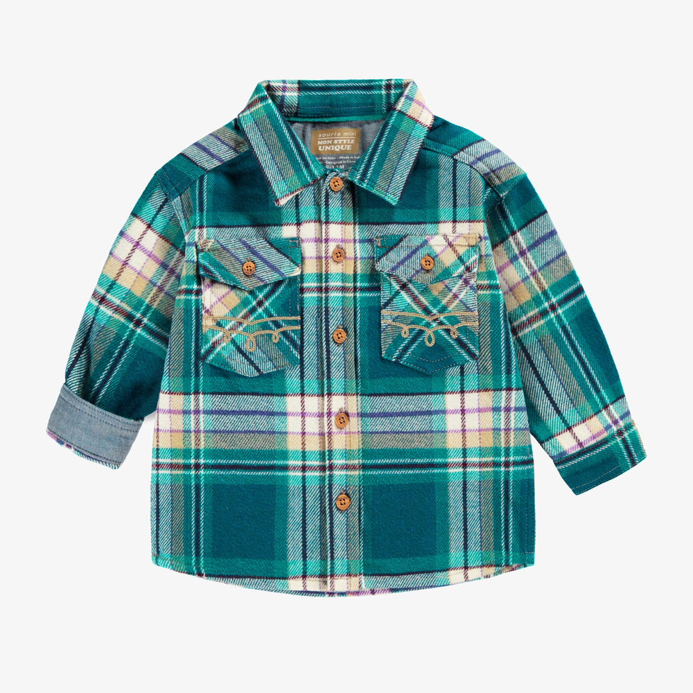 Turquoise plaid shirt, baby