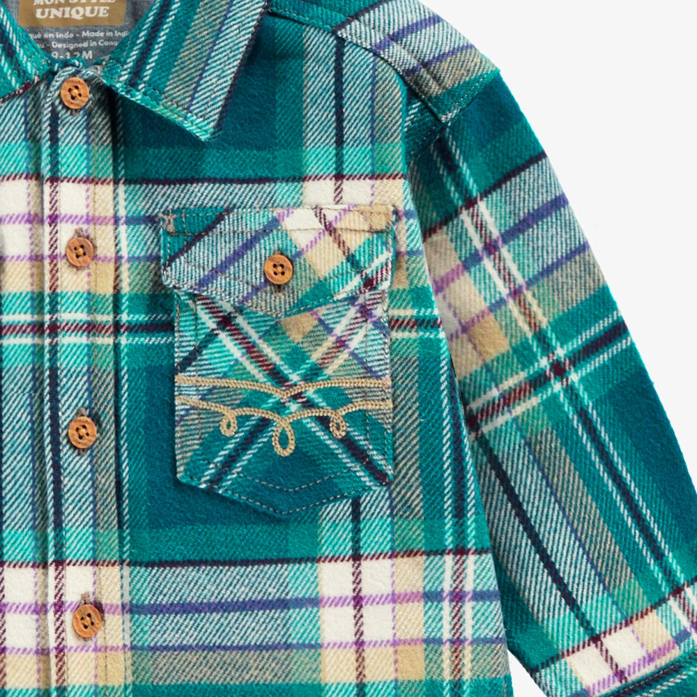Turquoise plaid shirt, baby