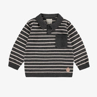 GRAY STRIPED KNIT POLO SHIRT, BABY