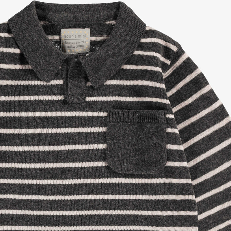 GRAY STRIPED KNIT POLO SHIRT, BABY