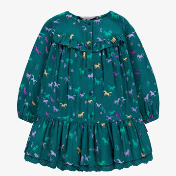 Turquoise dress with all over print, child