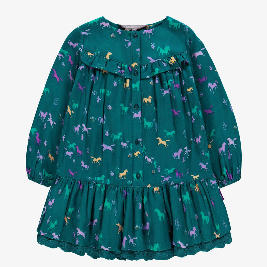 Turquoise dress with all over print, child