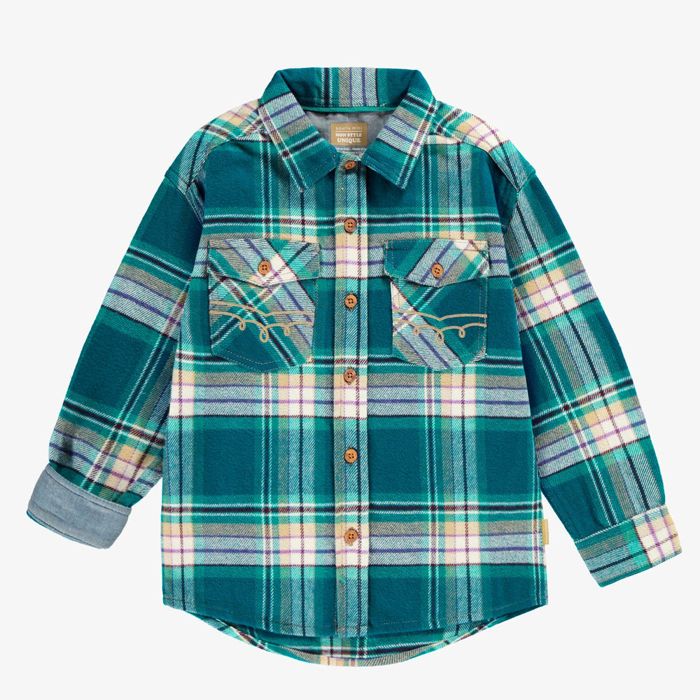Turquoise plaid shirt, child