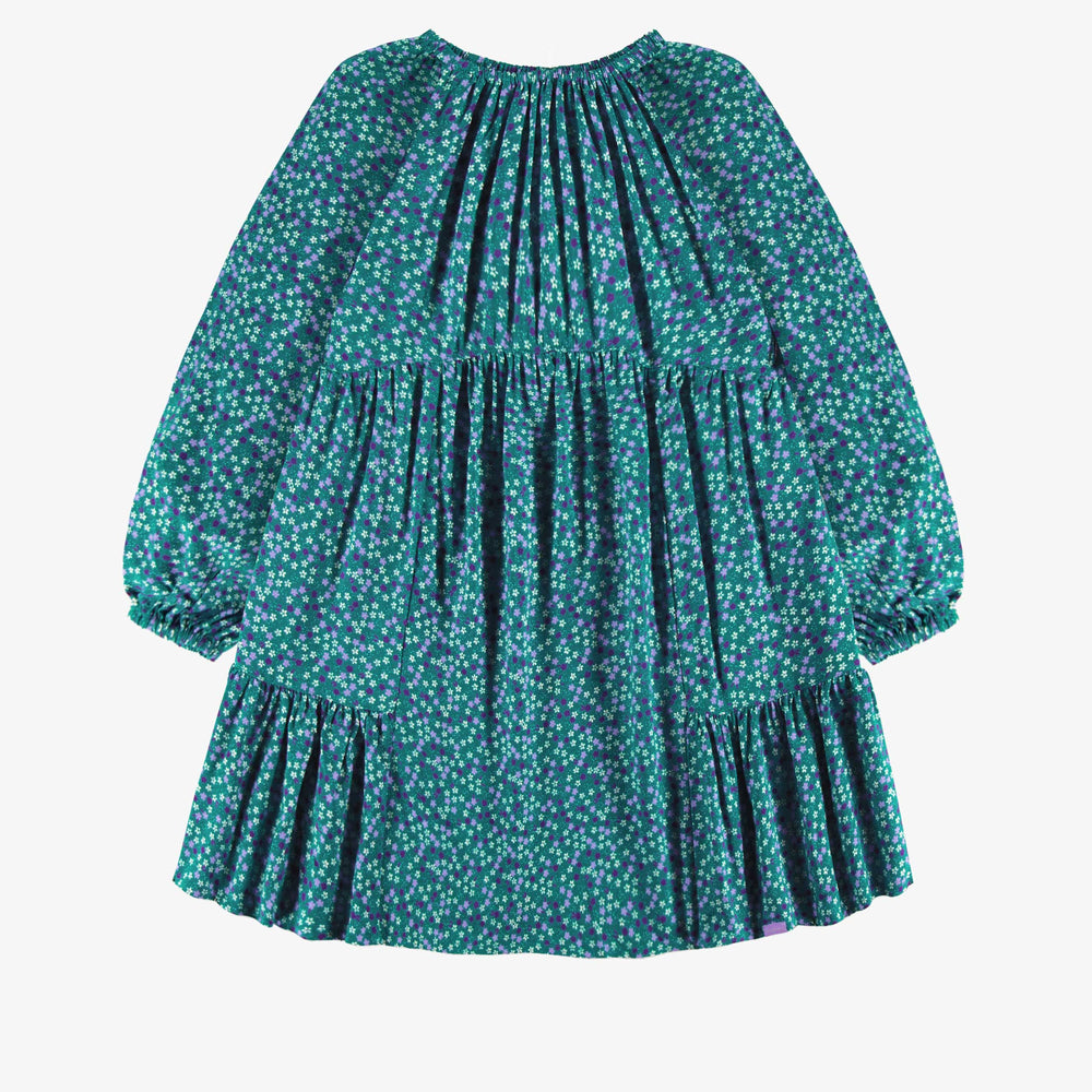 Turquoise dress with a floral pattern, child