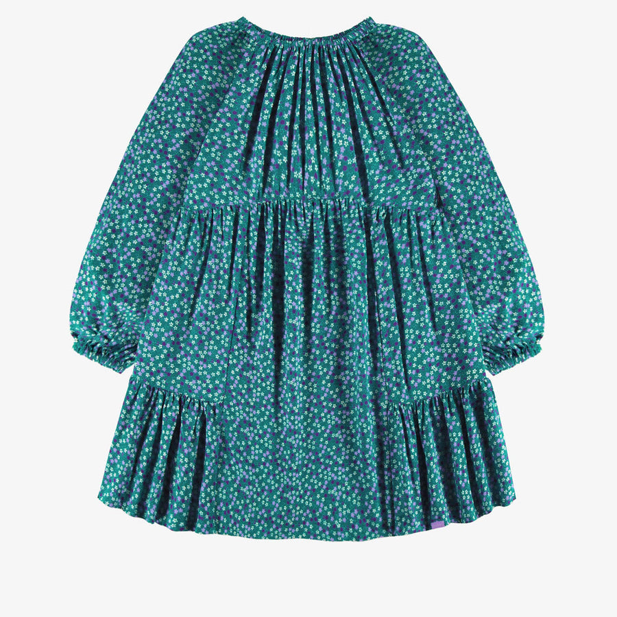 Turquoise dress with a floral pattern, child
