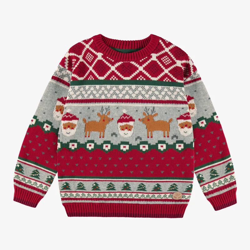 RED KNIT SWEATER WITH FESTIVE PATTERNS, CHILD