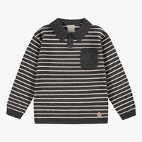 GRAY STRIPED KNIT POLO SHIRT, CHILD
