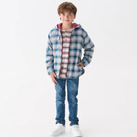 Boys Charcoal And Maroon Plaid Lined Hooded Jacket