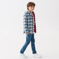 Boys Charcoal And Maroon Plaid Lined Hooded Jacket