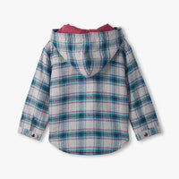 Boys Charcoal And Maroon Plaid Lined Hooded Jacket