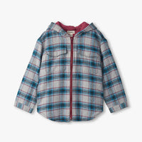 Boys Charcoal And Maroon Plaid Lined Hooded Jacket