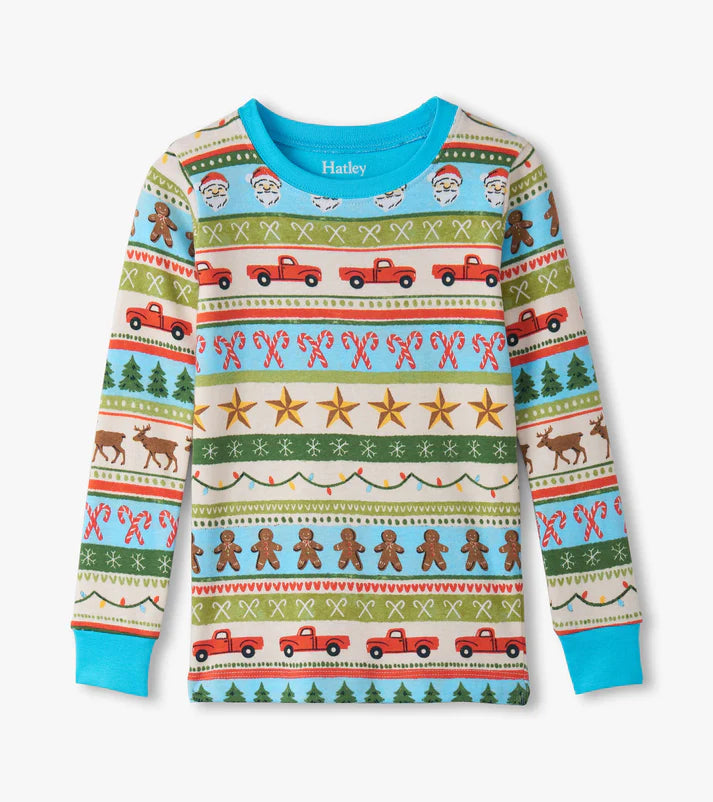Blue Fun Fair Isle Cotton Pajama Set