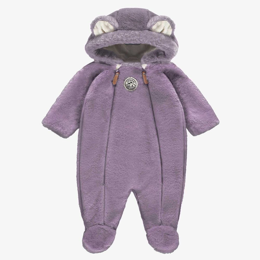 Mauve faux-fur one-piece, newborn