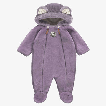 Mauve faux-fur one-piece, newborn