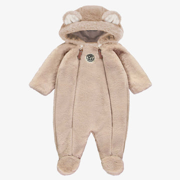 Beige faux-fur one-piece, newborn