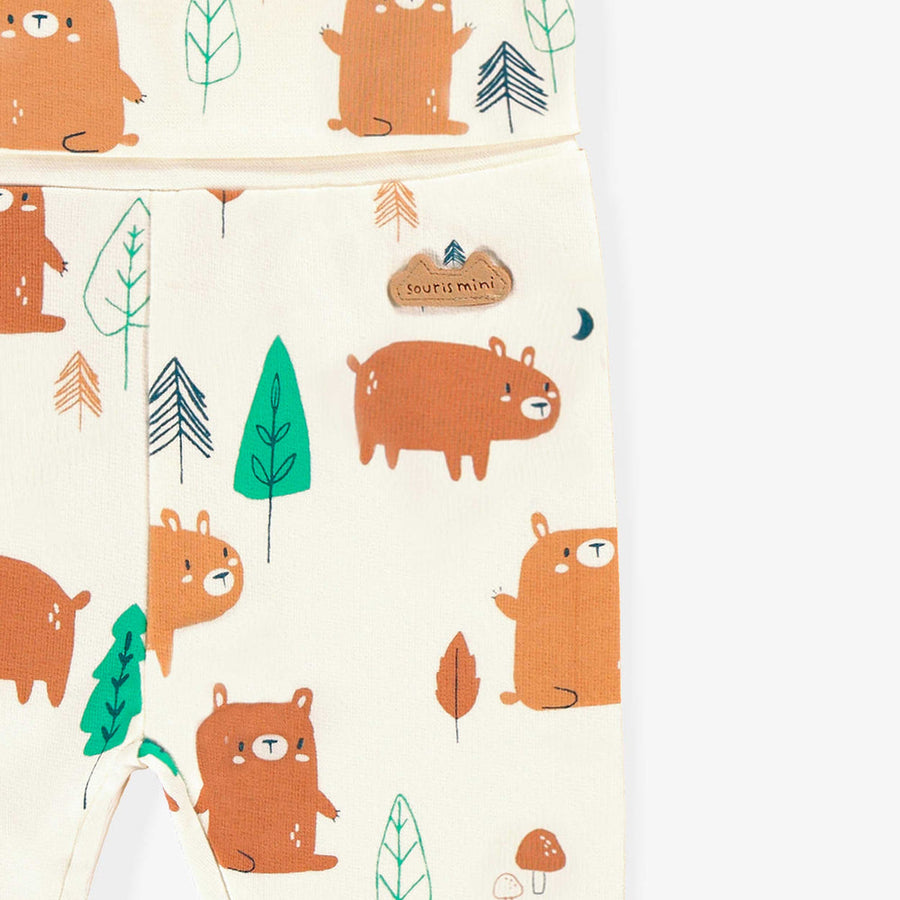 Cream evolutive pants with all over print, newborn