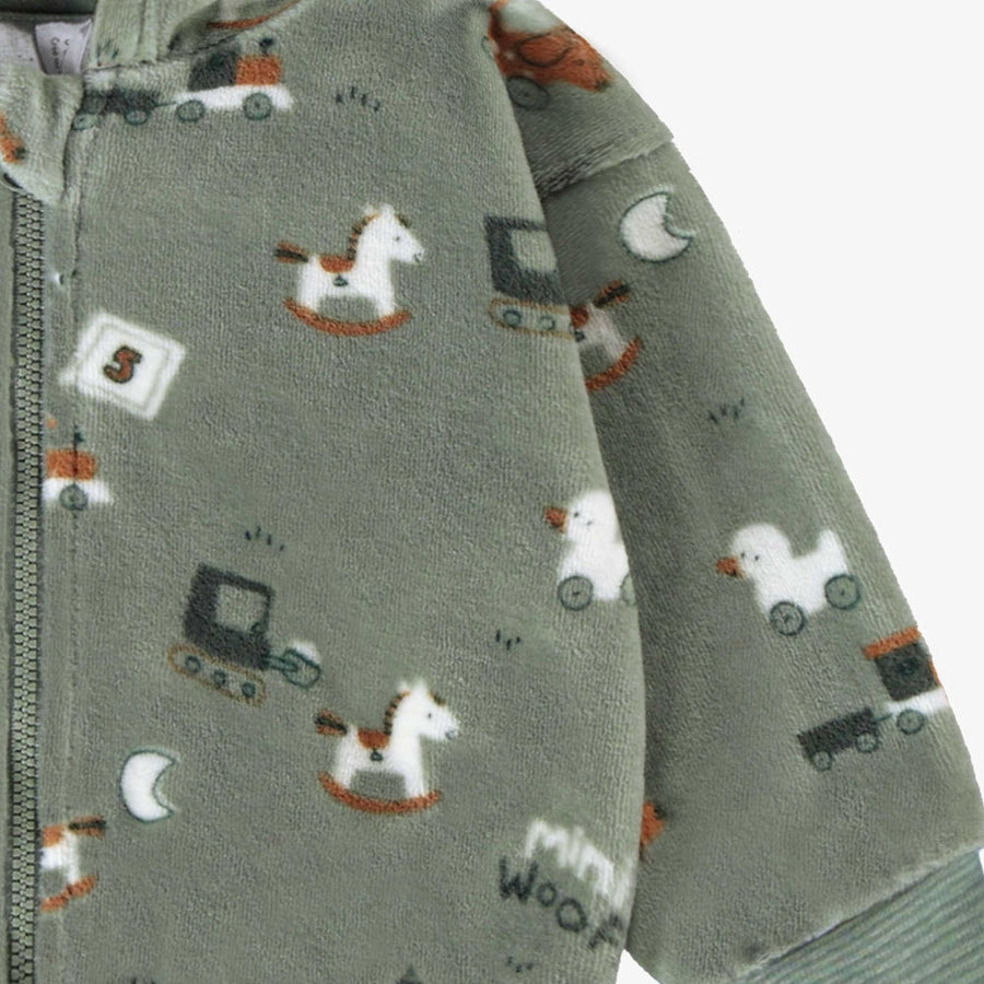 Green velvet hoodie, newborn