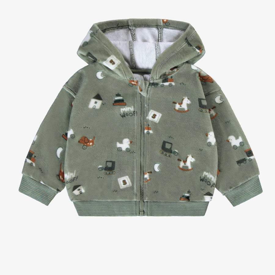 Green velvet hoodie, newborn