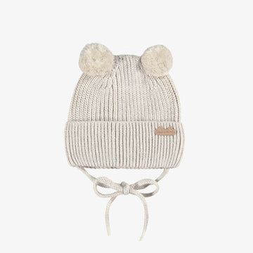 Cream knit beanie with pom-poms, newborn