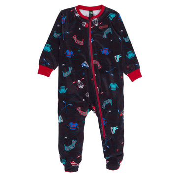 Baby Black Hockey One-Piece Pajamas