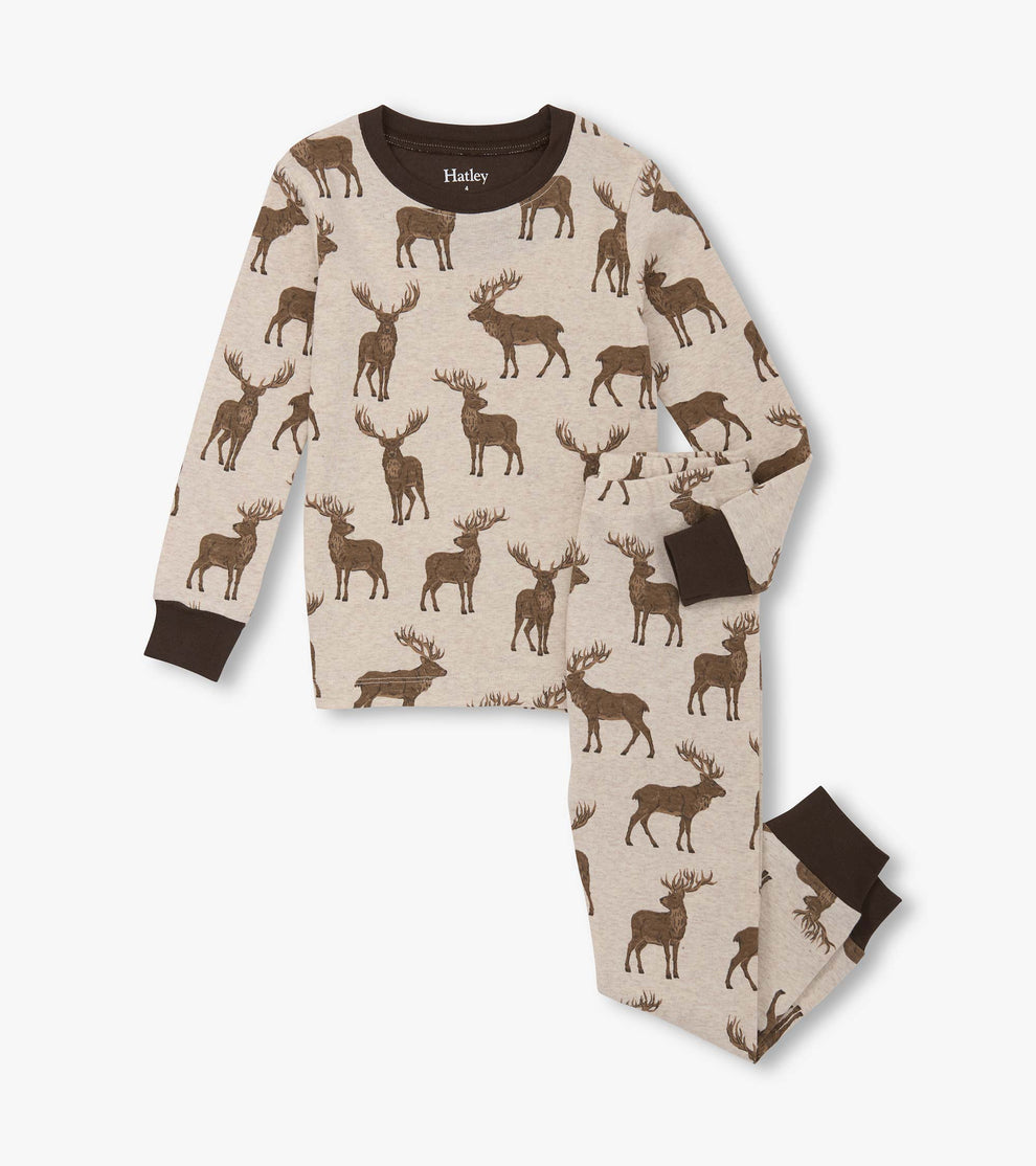 Pine Brush Stags Cotton Pajama Set