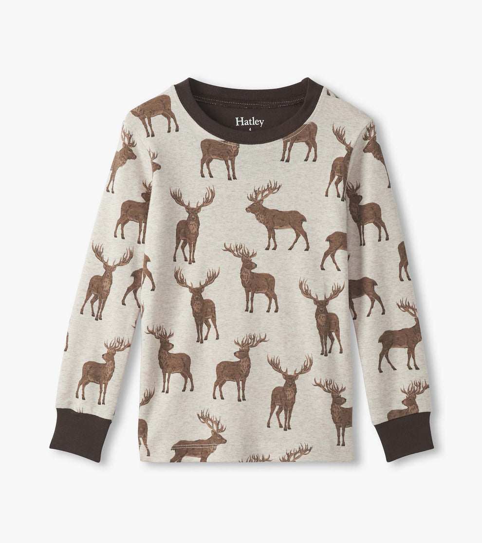 Pine Brush Stags Cotton Pajama Set