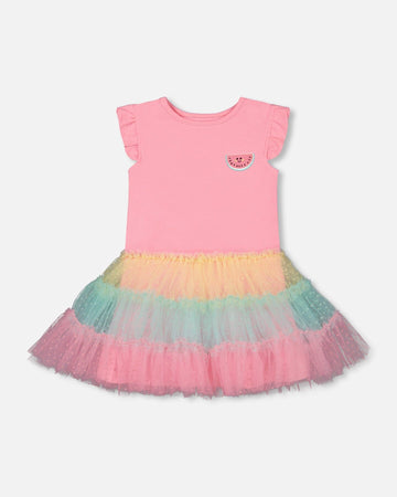 Short Sleeve Dress With Tulle Skirt Bubble Gum Pink