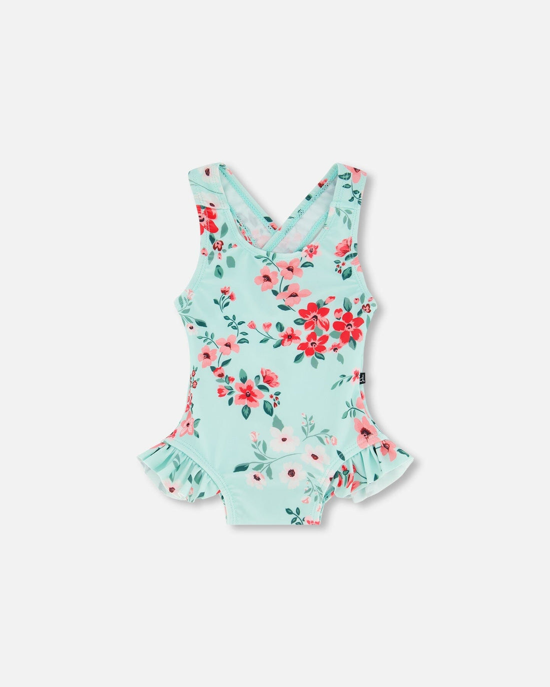 One Piece Swimsuit Light Blue Flower Print