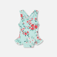 One Piece Swimsuit Light Blue Flower Print