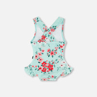 One Piece Swimsuit Light Blue Flower Print