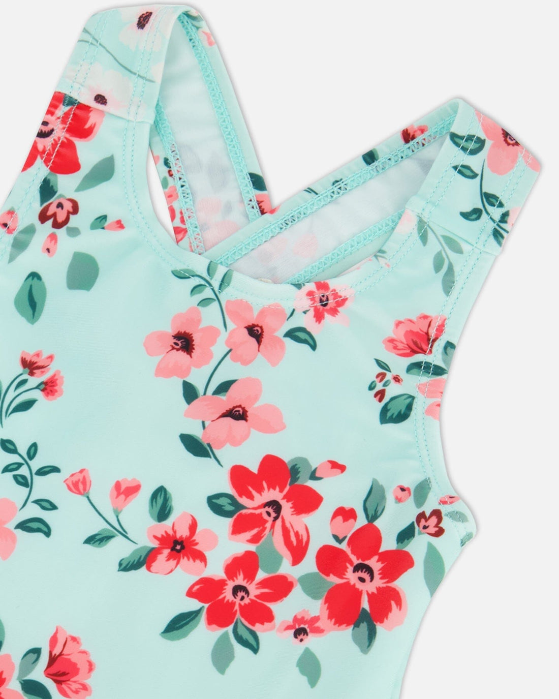 One Piece Swimsuit Light Blue Flower Print