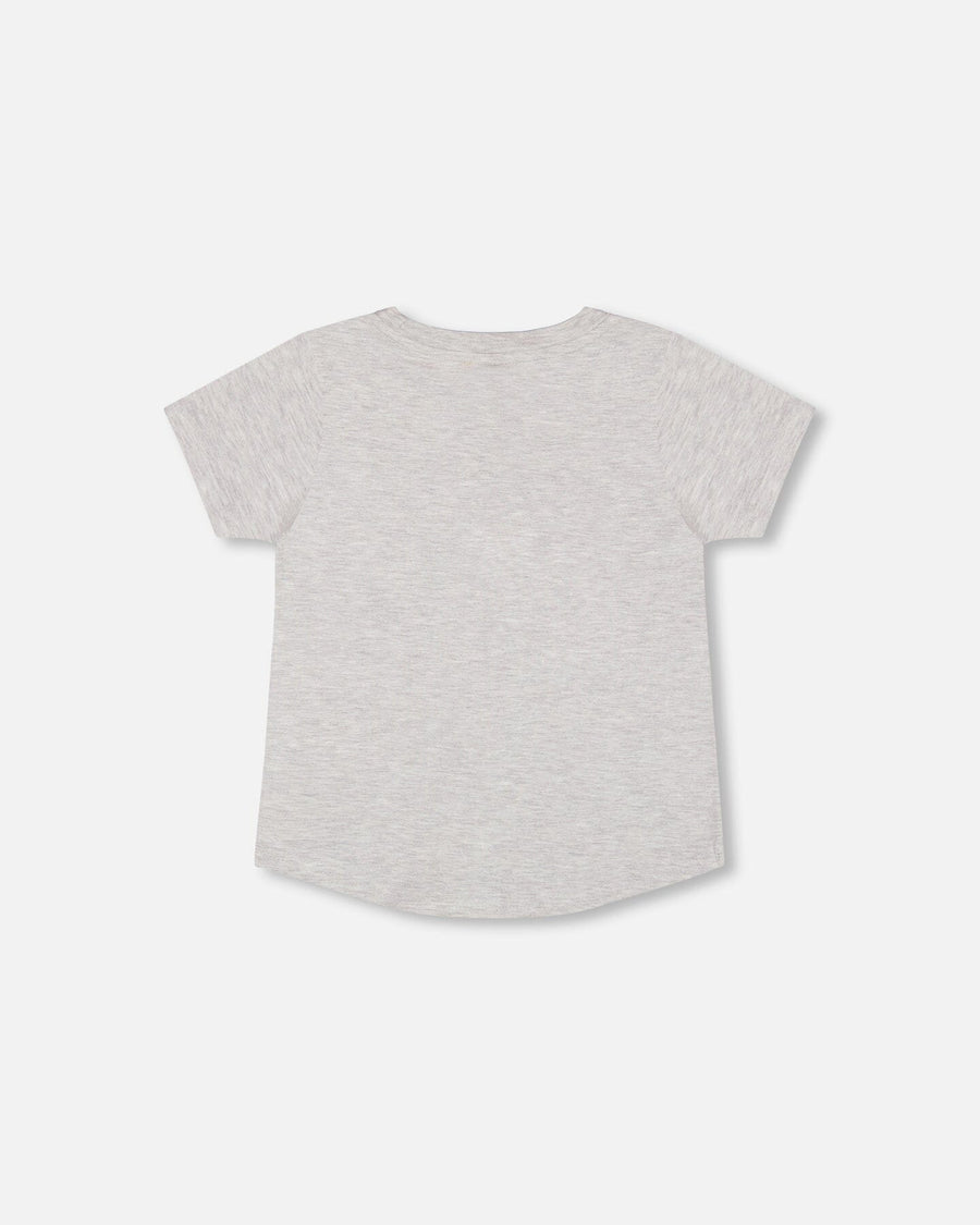Organic Cotton T-Shirt With Dino Print Light Gray Mix