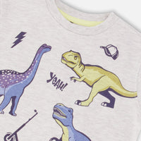 Organic Cotton T-Shirt With Dino Print Light Gray Mix