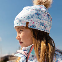 Detachable Pompom Hat Baby Blue Printed Watercolor Flowers