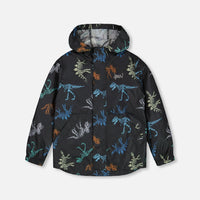 Packable Windbreaker Black Printed Dinos Skeletons