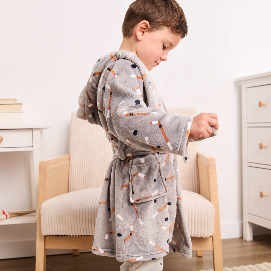 Slapstick Print on Indigo Plush Robe