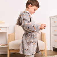Slapstick Print on Indigo Plush Robe