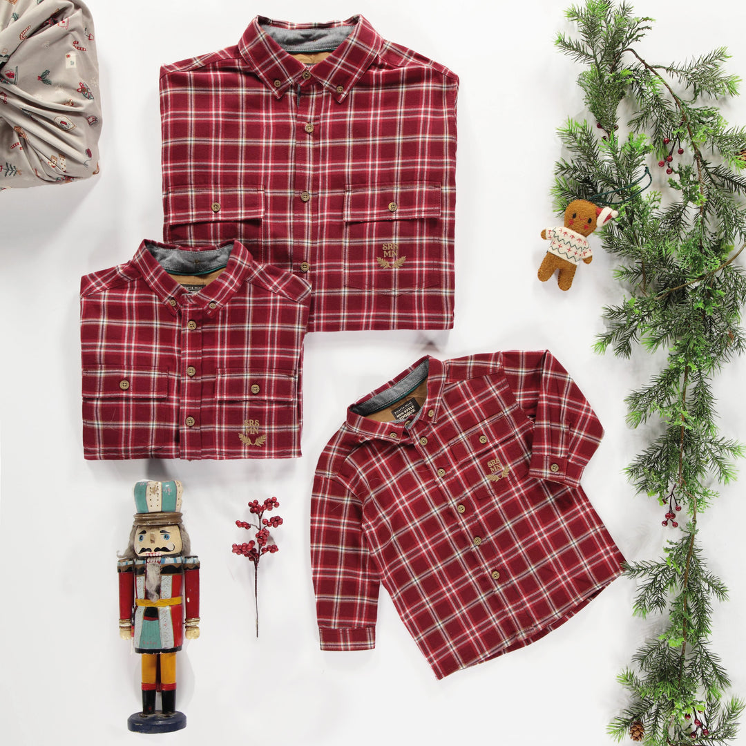 RED AND WHITE BRUSHED FLANNEL PLAID SHIRT, BABY