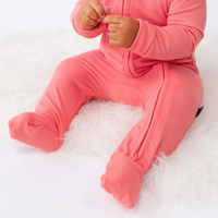 Ribbed Bamboo Footless Sleeper with Fold-over Cuffs - Candy Pink