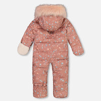 One Piece Baby Hooded Snowsuit Printed Vintage Flowers Designed For Car Seat