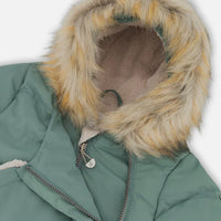 One Piece Baby Hooded Snowsuit Silver Pine Designed For Car Seat