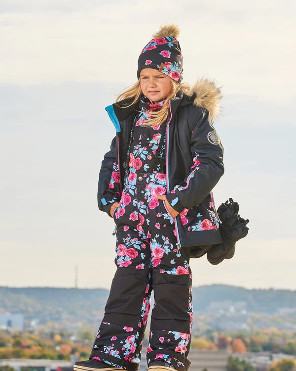 Two Piece Snowsuit Black Printed Roses