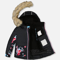 Two Piece Snowsuit Black Printed Roses