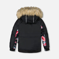 Two Piece Snowsuit Black Printed Roses