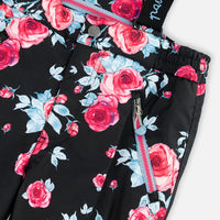 Two Piece Snowsuit Black Printed Roses
