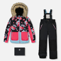 Two Piece Snowsuit Printed Roses With Solid Pant Black