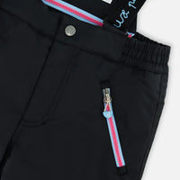 Two Piece Snowsuit Printed Roses With Solid Pant Black