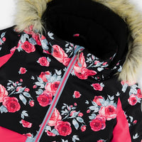 Two Piece Snowsuit Printed Roses With Solid Pant Black