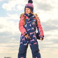 One Piece Snowsuit Navy Printed Unicorn