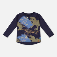 Raglan T-Shirt With Dinosaur Print Navy